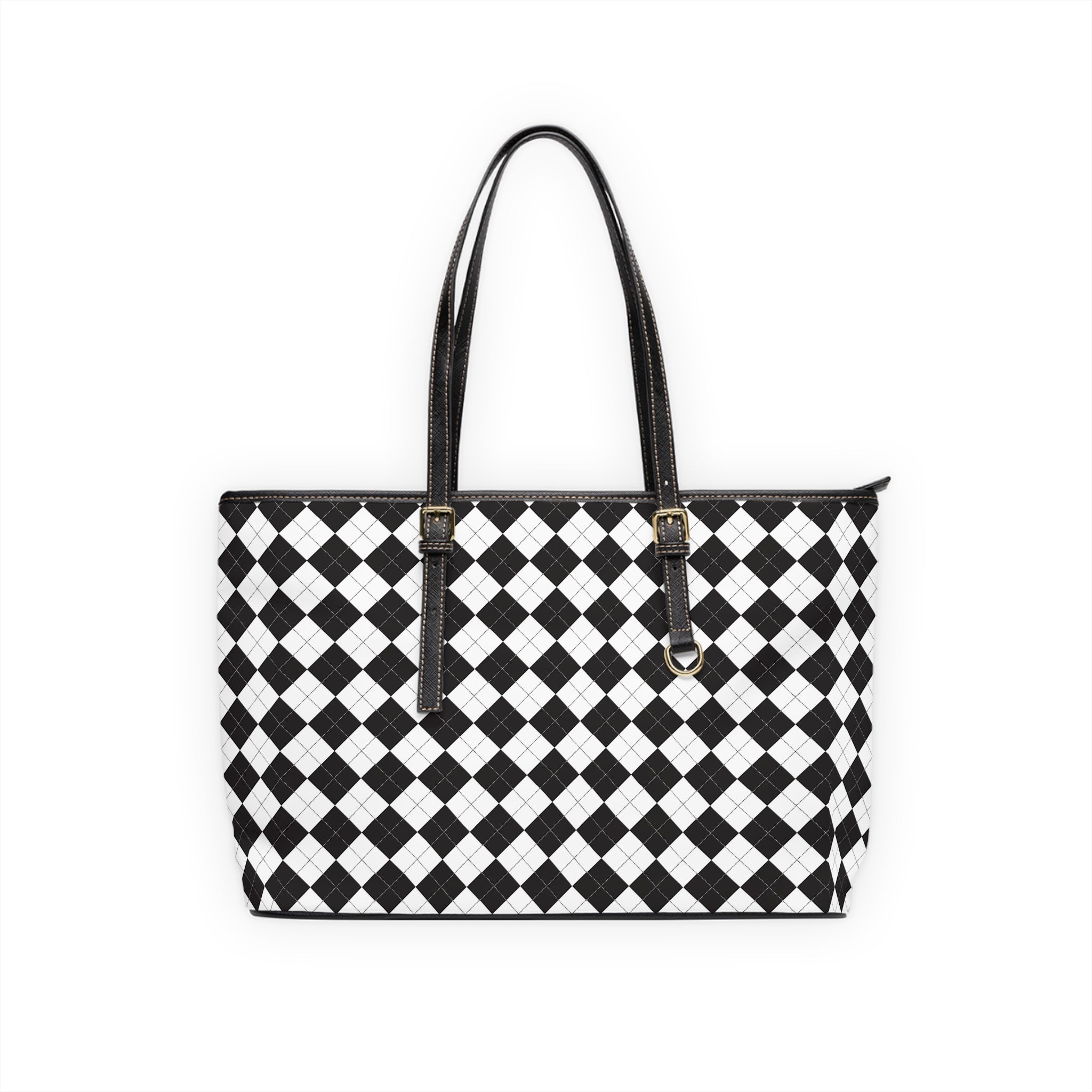 Black & White Checker PU Leather Shoulder Bag — Stylish Tote for Everyday Use