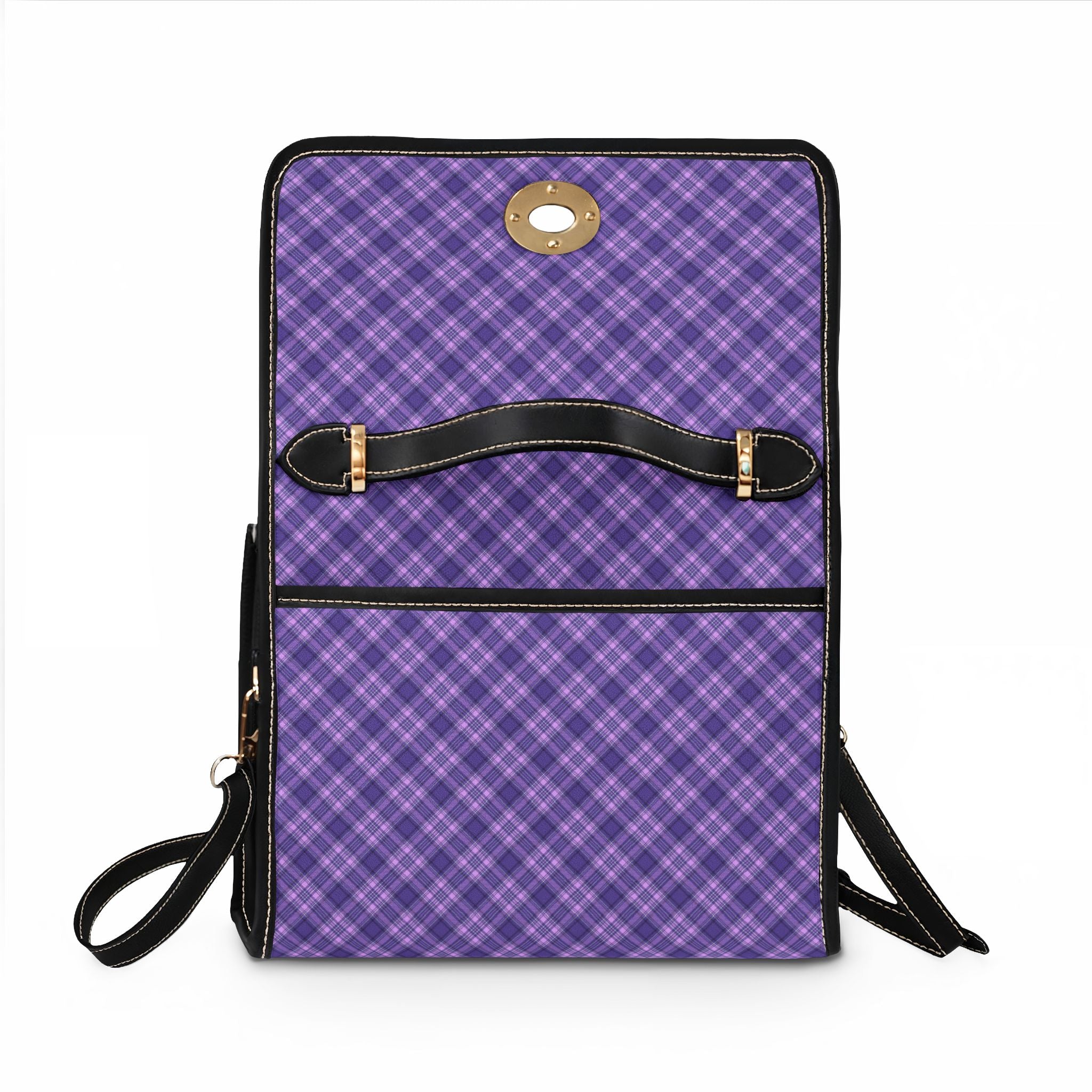 Purple Plaid Pattern Waterproof Canvas Bag