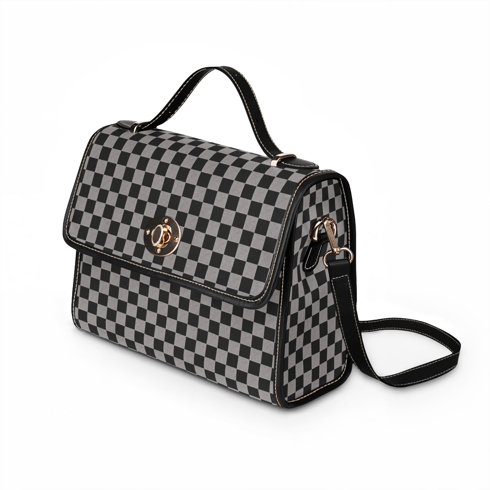 Black Gray Checkerboard Waterproof Canvas Bag | Tote, Crossbody Style