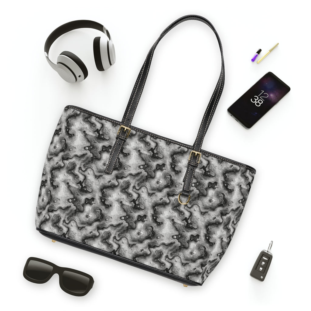 Abstract Marble Swirl PU Leather Shoulder Bag | Black White Marble Pattern
