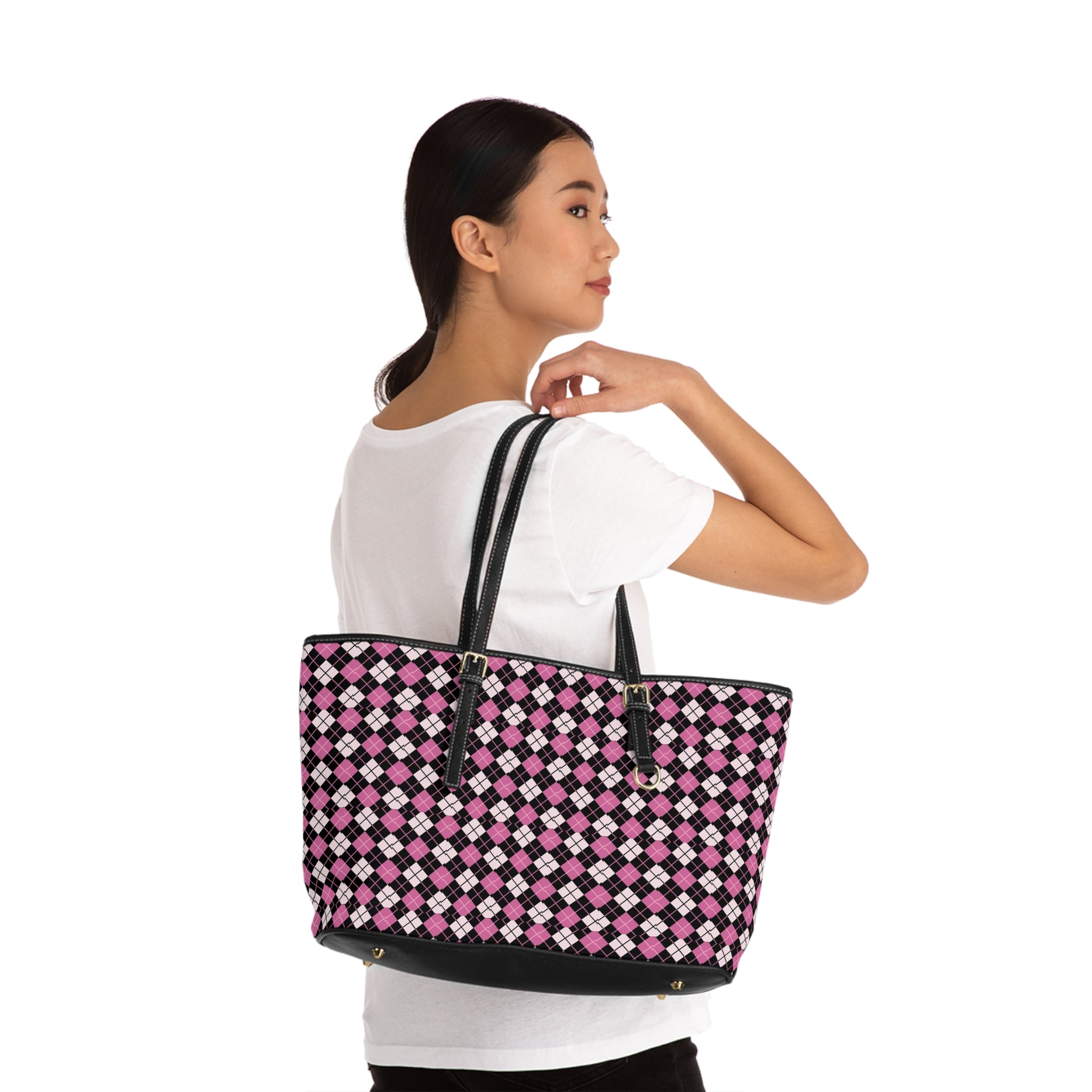 Pink Black Argyle Shoulder Bag | Plaid Tote, Checkered Pattern