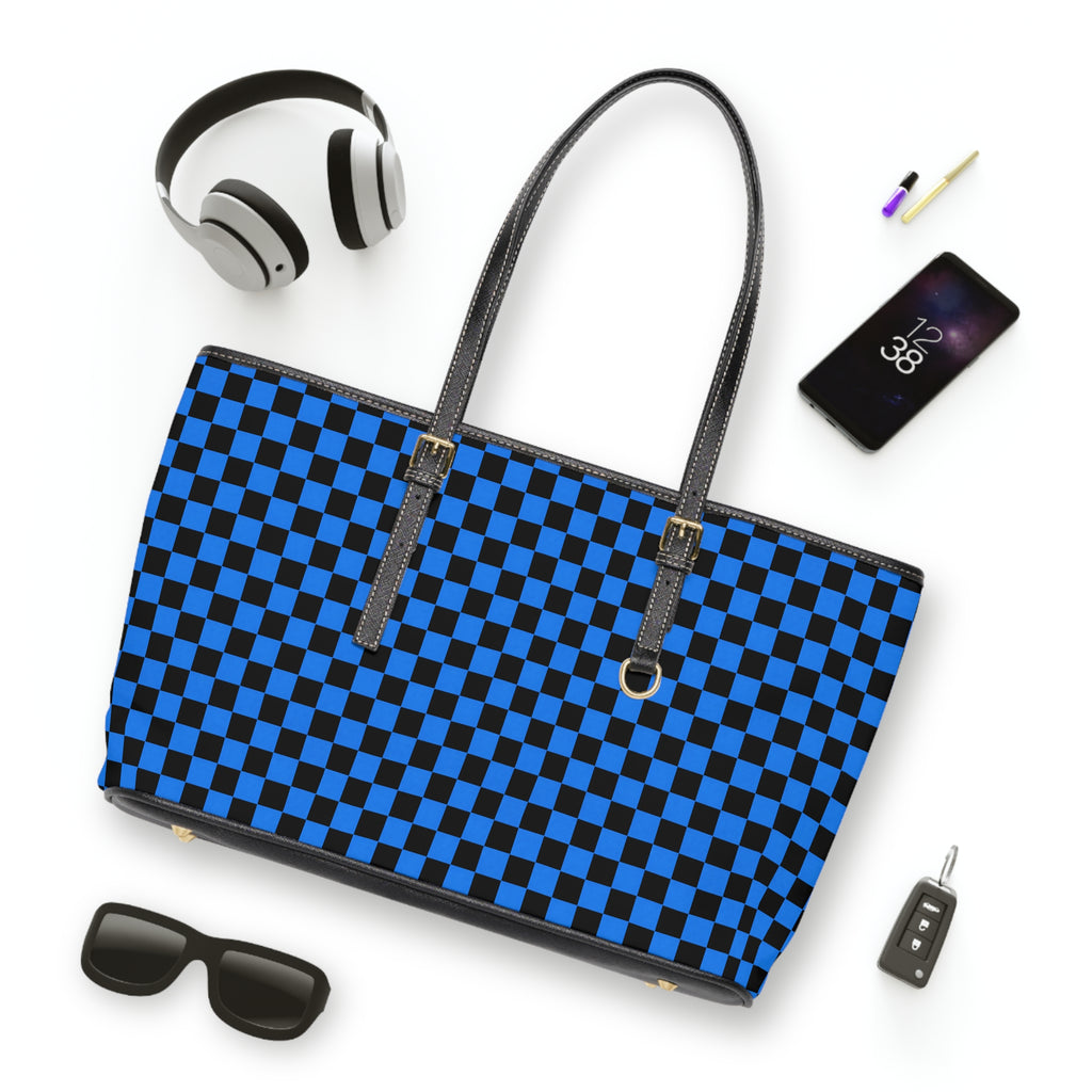 Blue Black Checkerboard PU Shoulder Bag
