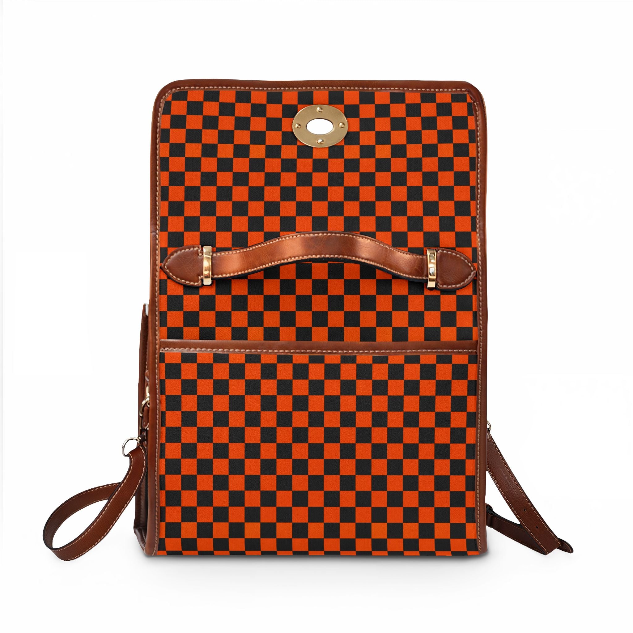 Black and Orange Checkerboard Pattern Waterproof Canvas Bag