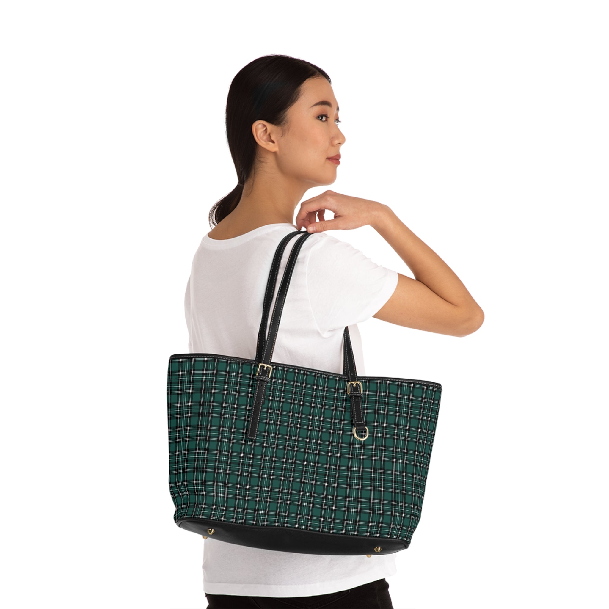 Green Tartan Plaid PU Leather Shoulder Bag