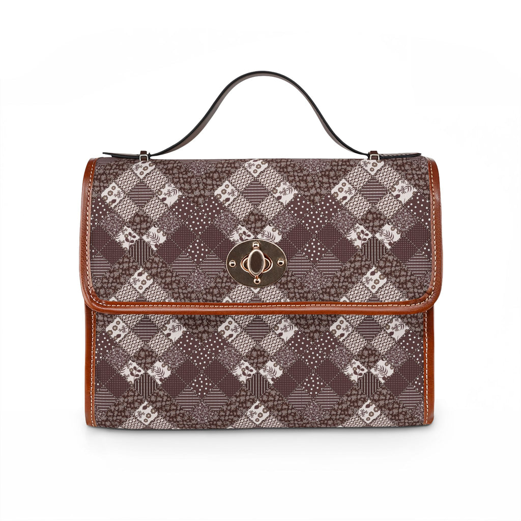 Brown Argyle Pattern Waterproof Canvas Bag | Plaid Crossbody Bag