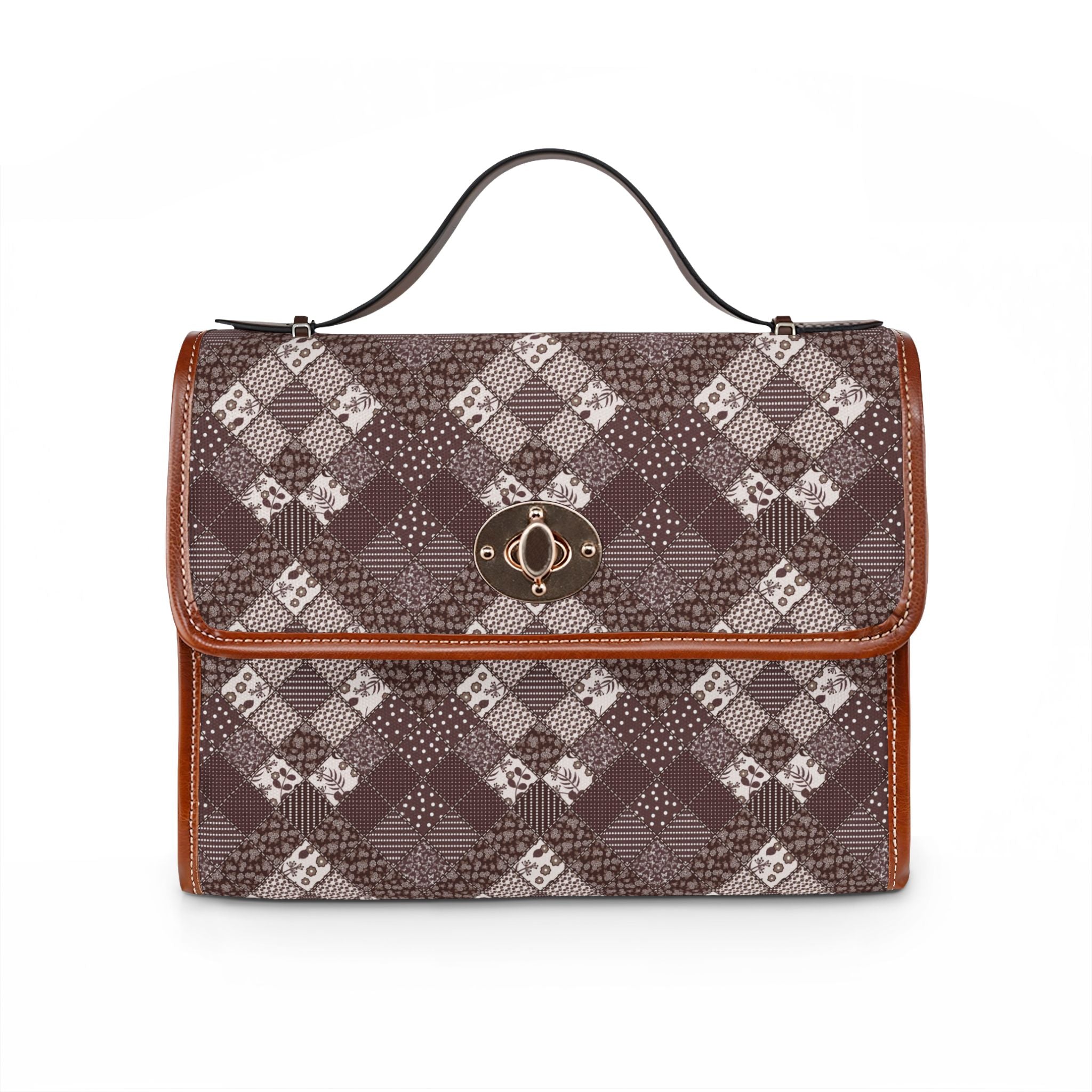 Brown Argyle Pattern Waterproof Canvas Bag | Plaid Crossbody Bag