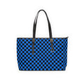 Blue/Black Checkerboard PU Leather Shoulder Bag — Stylish Tote for Everyday Use