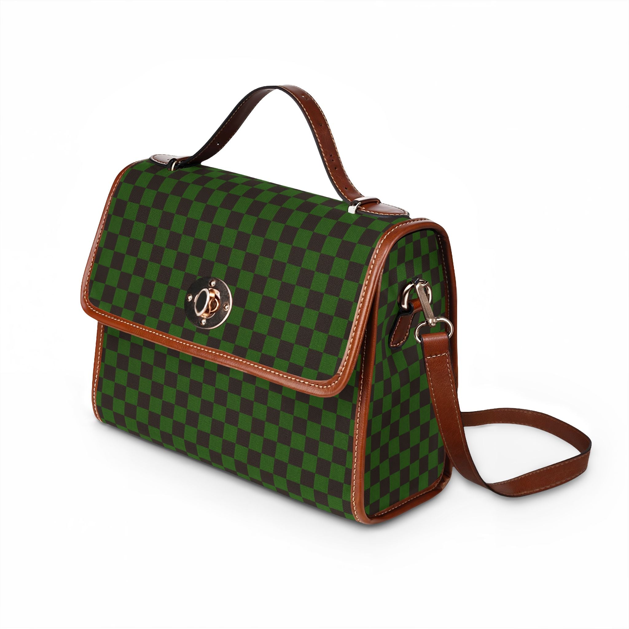 Green Black Checkerboard Waterproof Canvas Bag | Handbag, Backpack Convertible