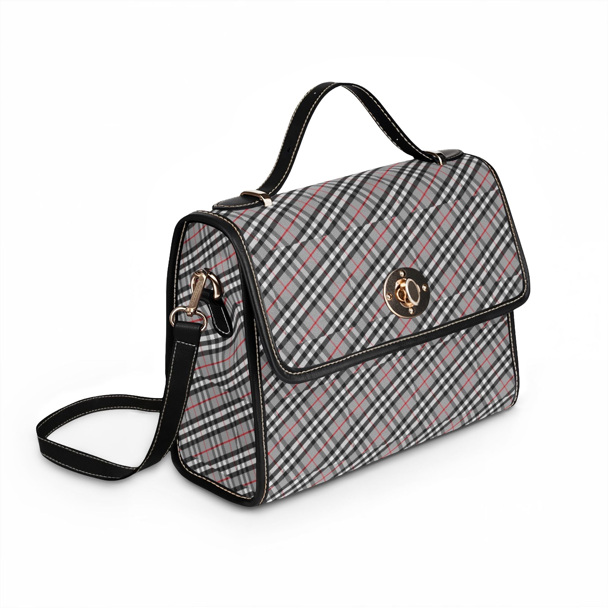 Grey Plaid Pattern Waterproof Canvas Bag | Crossbody Satchel