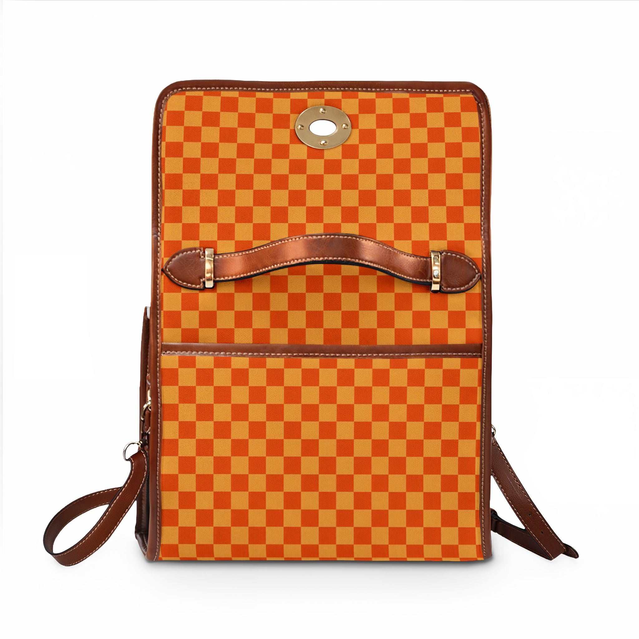 Orange Checkerboard Pattern Waterproof Canvas Bag