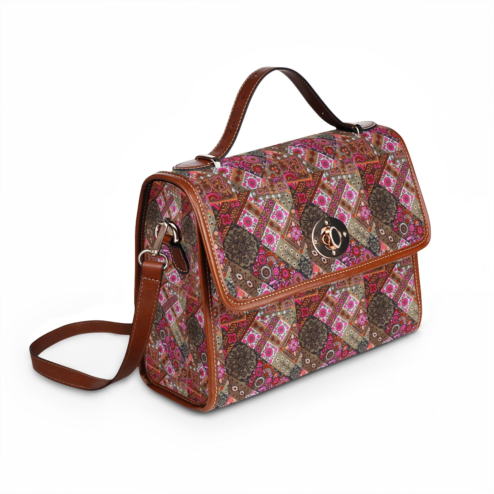 Waterproof Canvas Bag — Boho Patchwork Floral Satchel