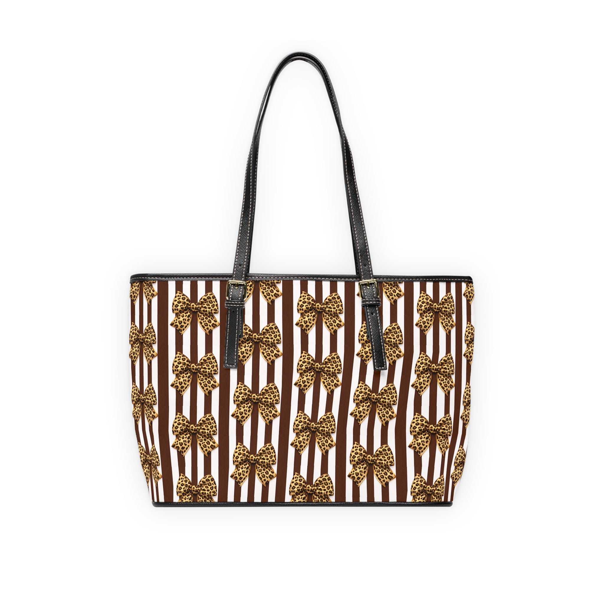 Leopard Bow Striped PU Leather Shoulder Bag