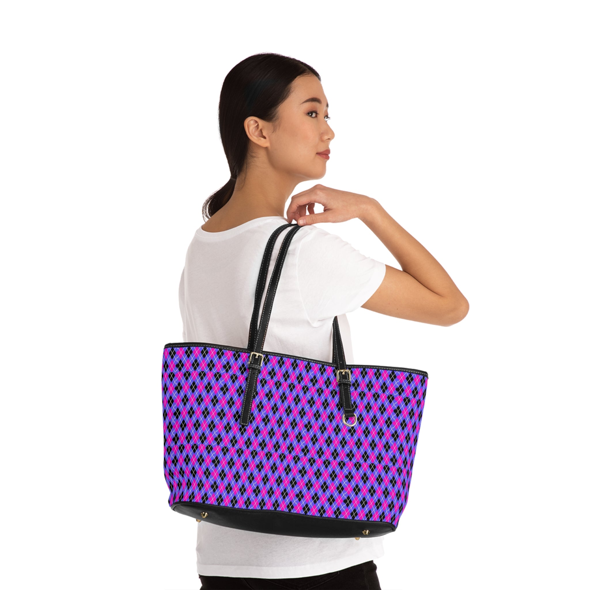 Pink Purple Argyle Pattern Shoulder Bag | Geometric Tote, Diamond Print