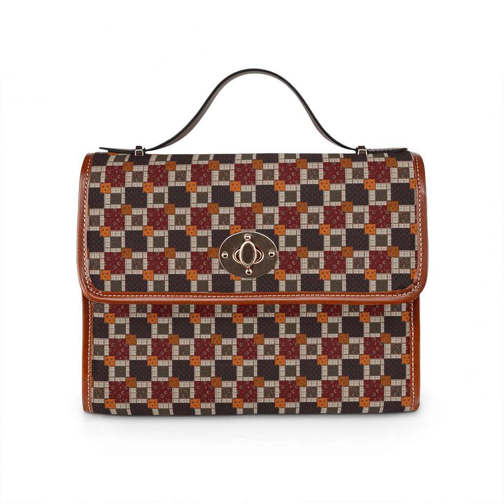 Geometric Retro Canvas Satchel — Waterproof Vintage Checker Pattern Bag