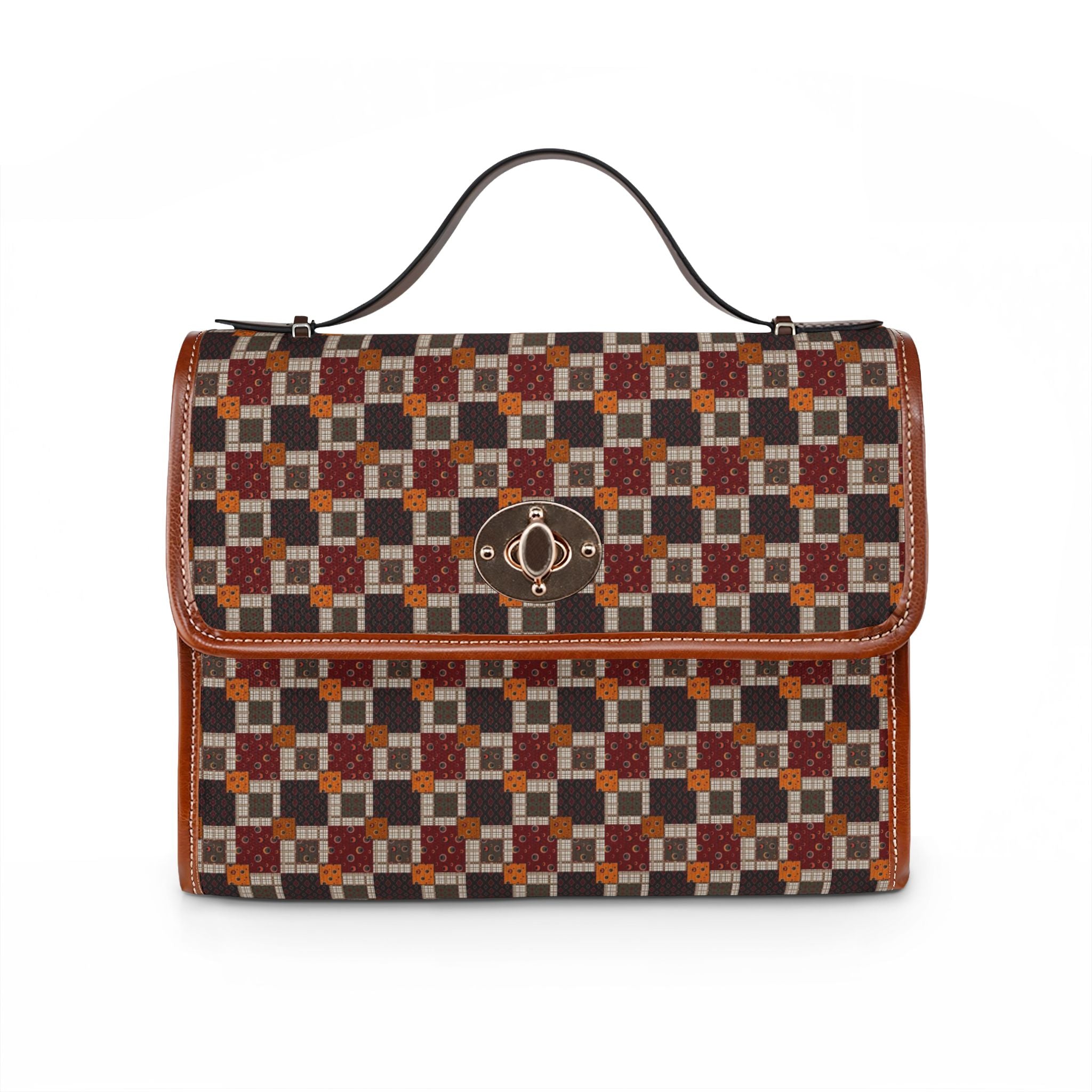 Geometric Retro Canvas Satchel — Waterproof Vintage Checker Pattern Bag