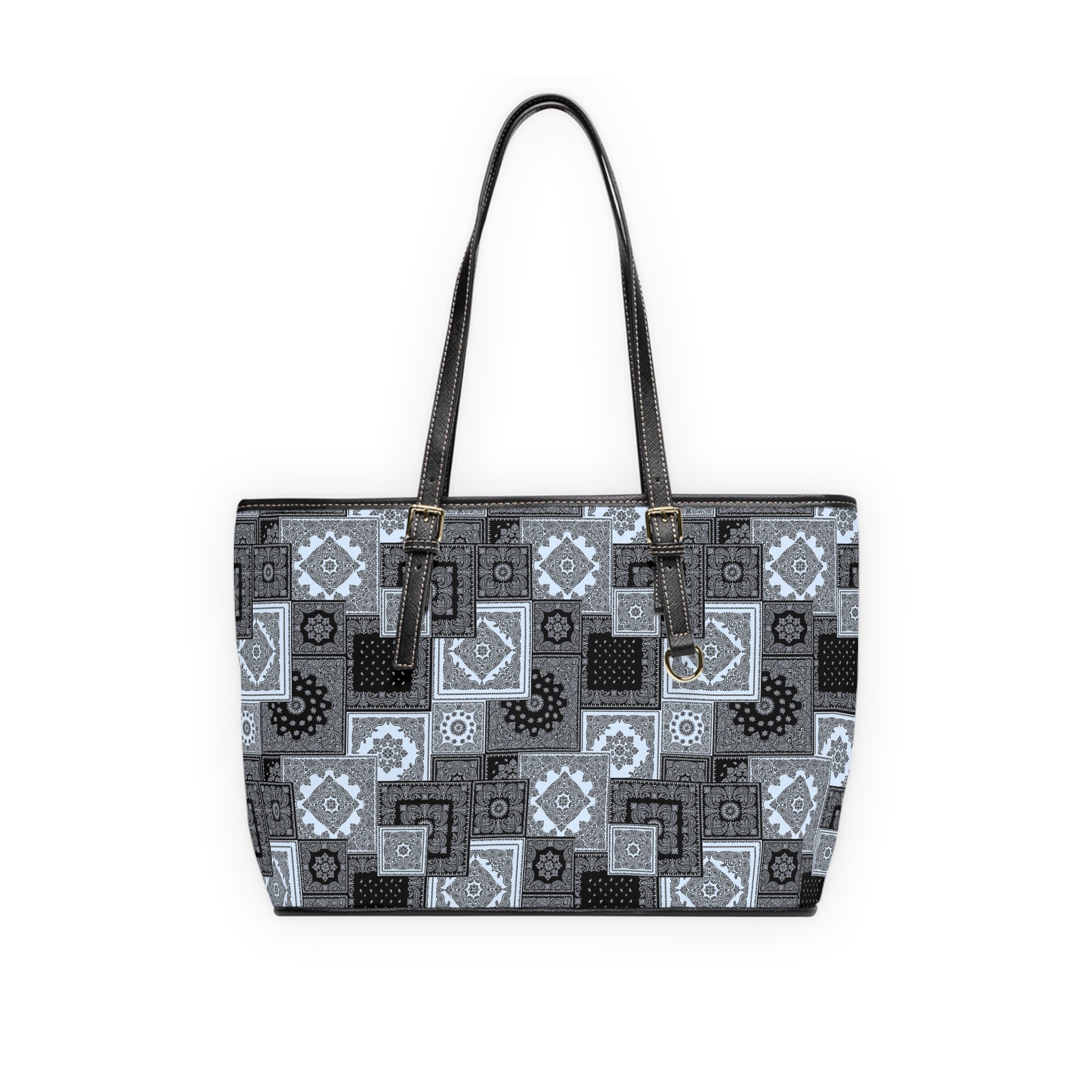 Patchwork Geometric Tote Bag — PU Leather Shoulder Bag