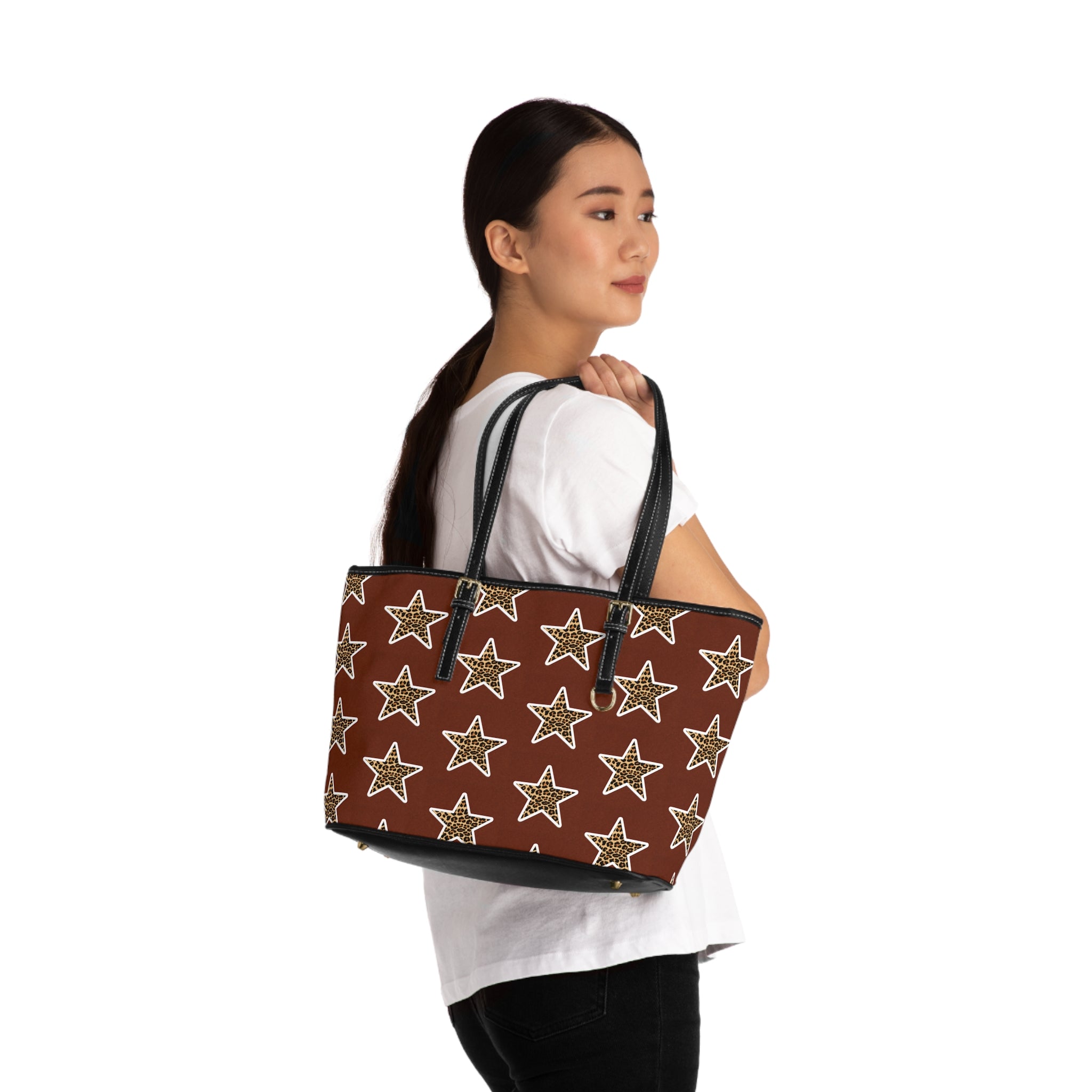 Leopard Star PU Leather Shoulder Bag – Brown Star Pattern Tote