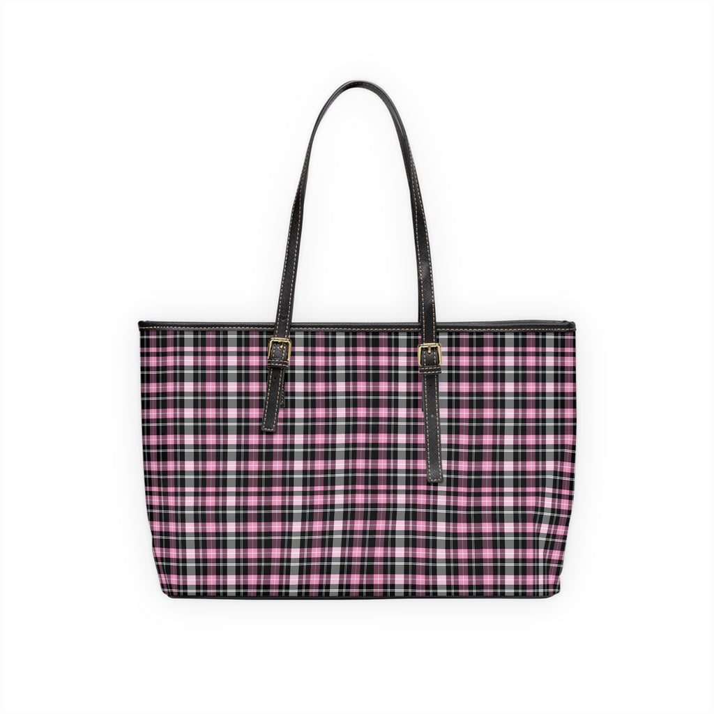 Pink Black Plaid Shoulder Bag | PU Leather Tote, Check Pattern