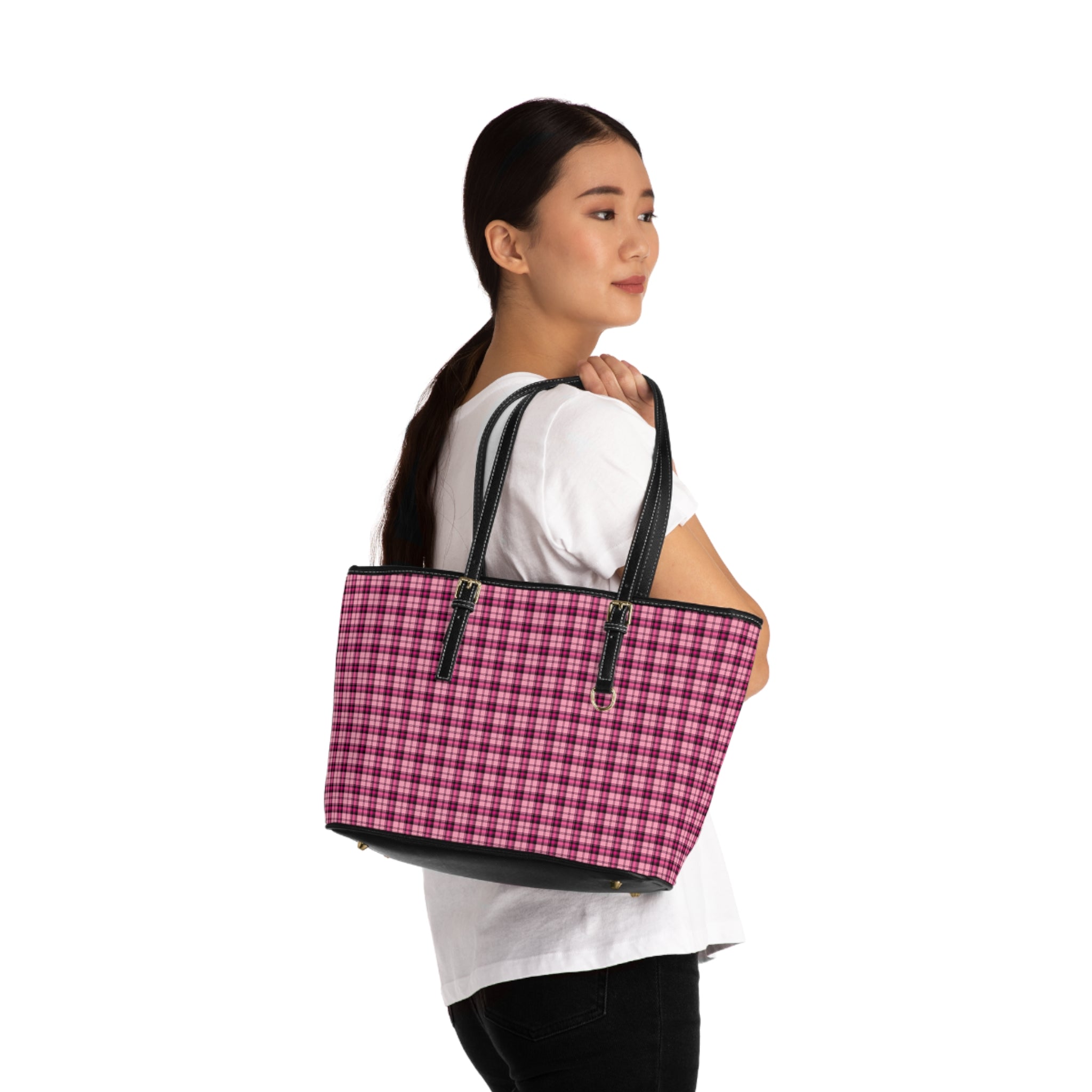 Pink Plaid Tote Bag | Check Pattern Shoulder Bag