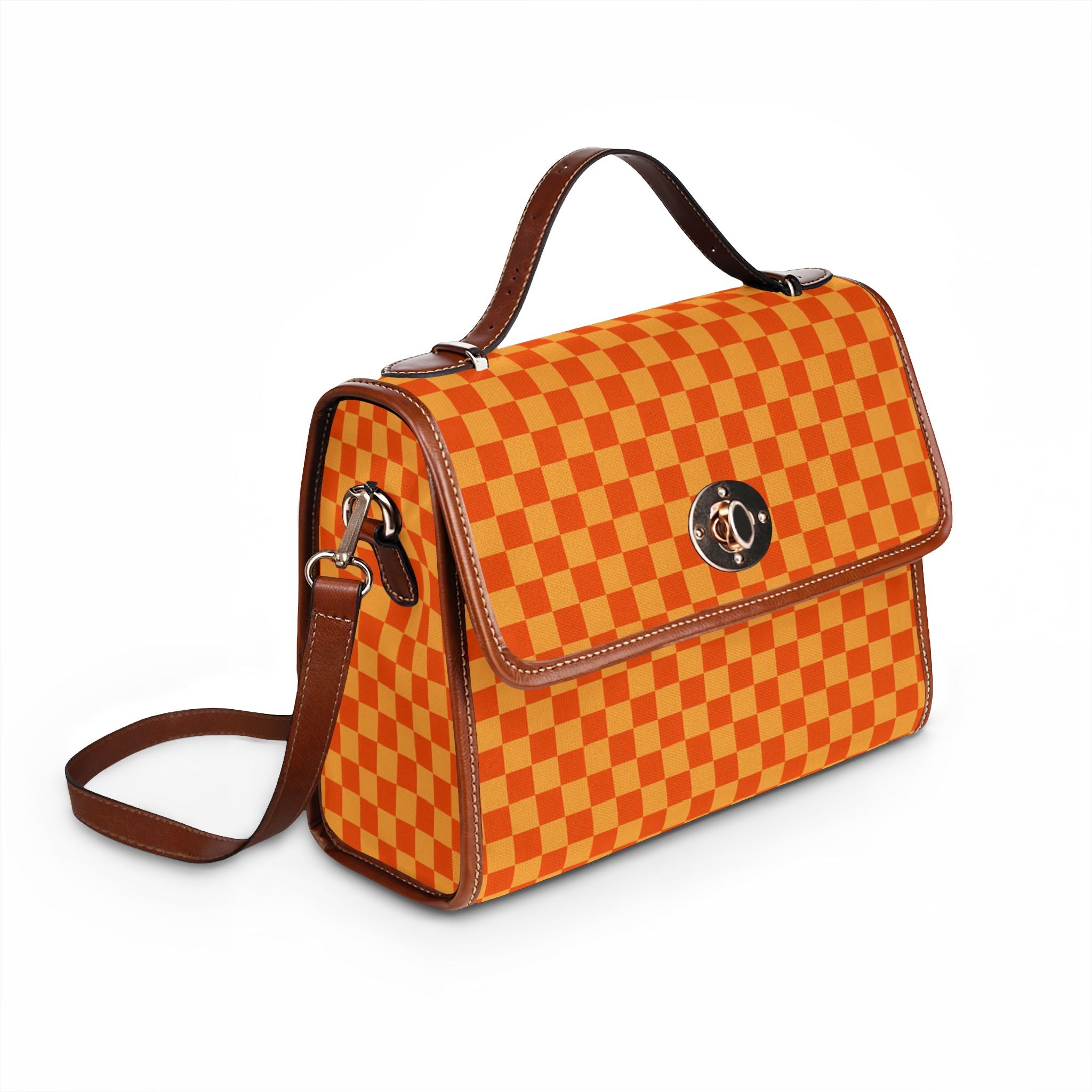 Orange Checkerboard Pattern Waterproof Canvas Bag