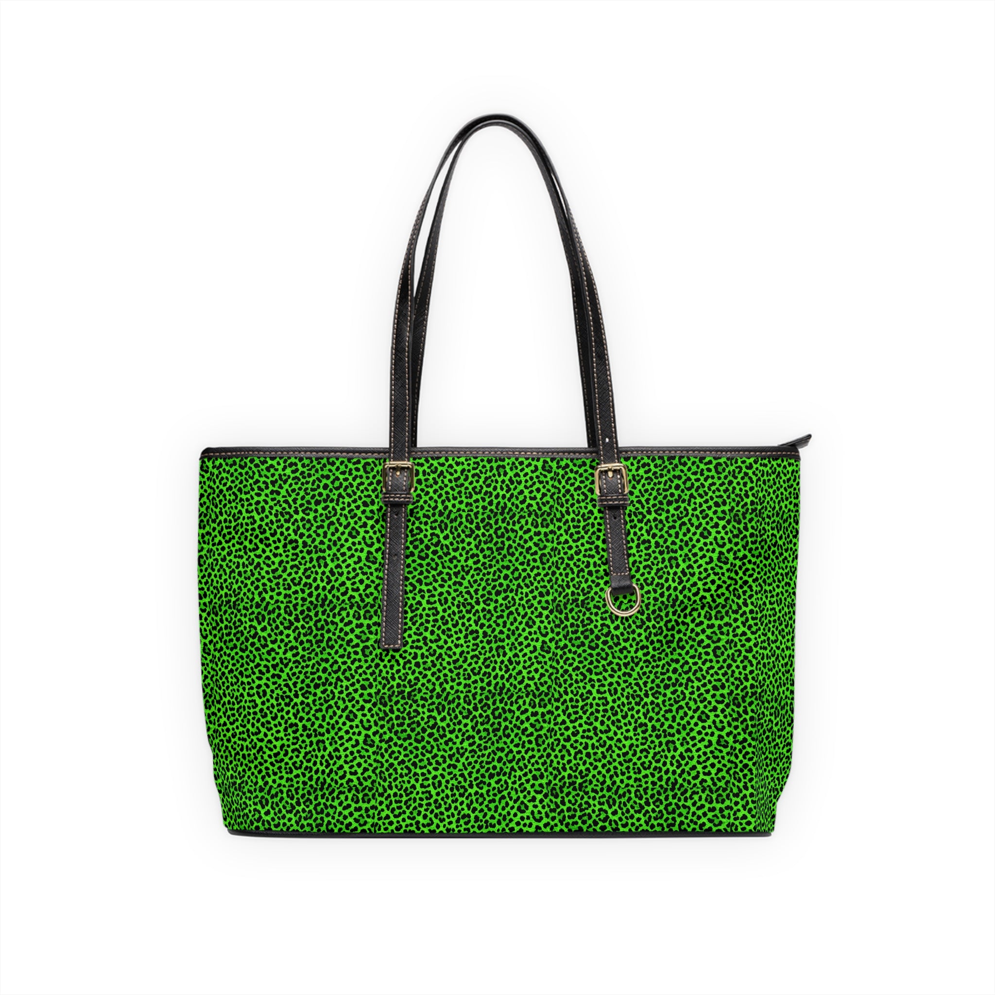 Green Leopard Print Shoulder Bag — PU Leather Tote for Everyday Chic