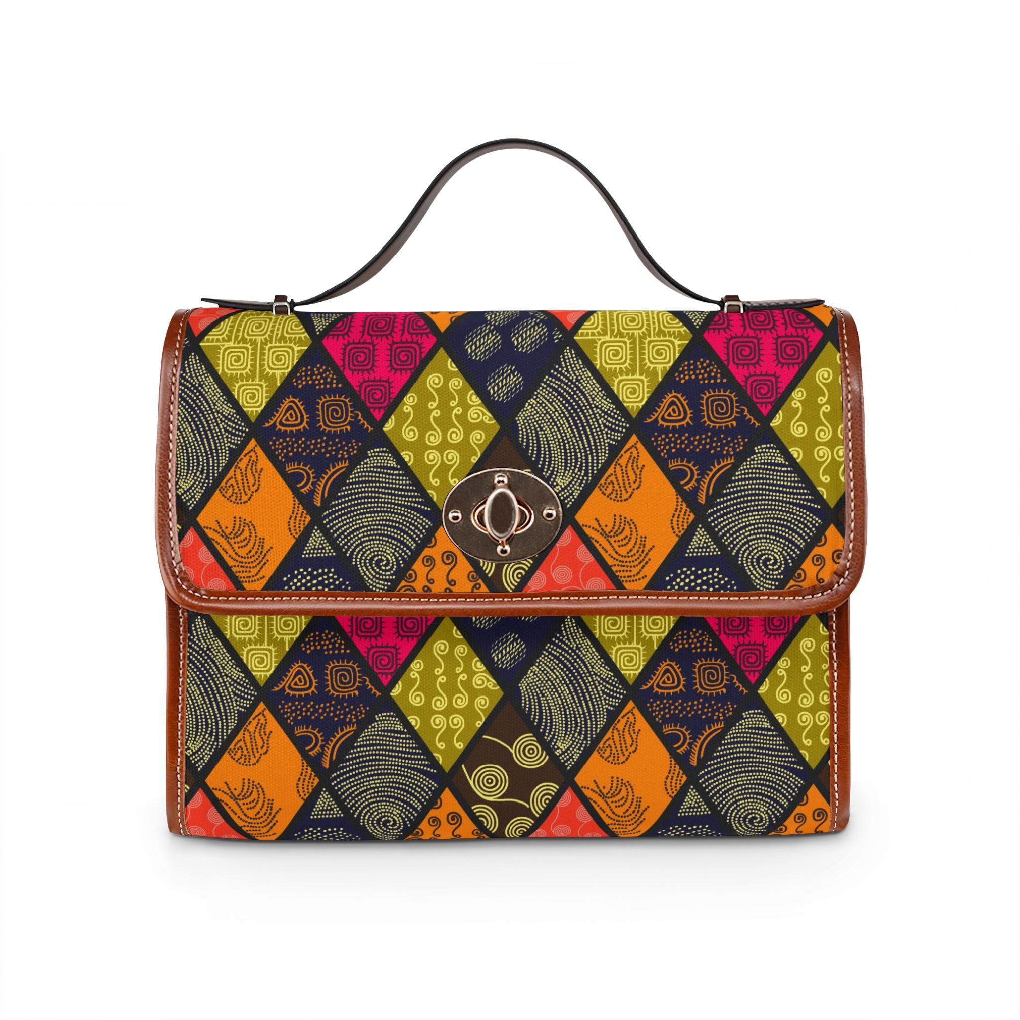 Colorful Diamond Patchwork Waterproof Canvas Bag | Geometric Pattern Satchel