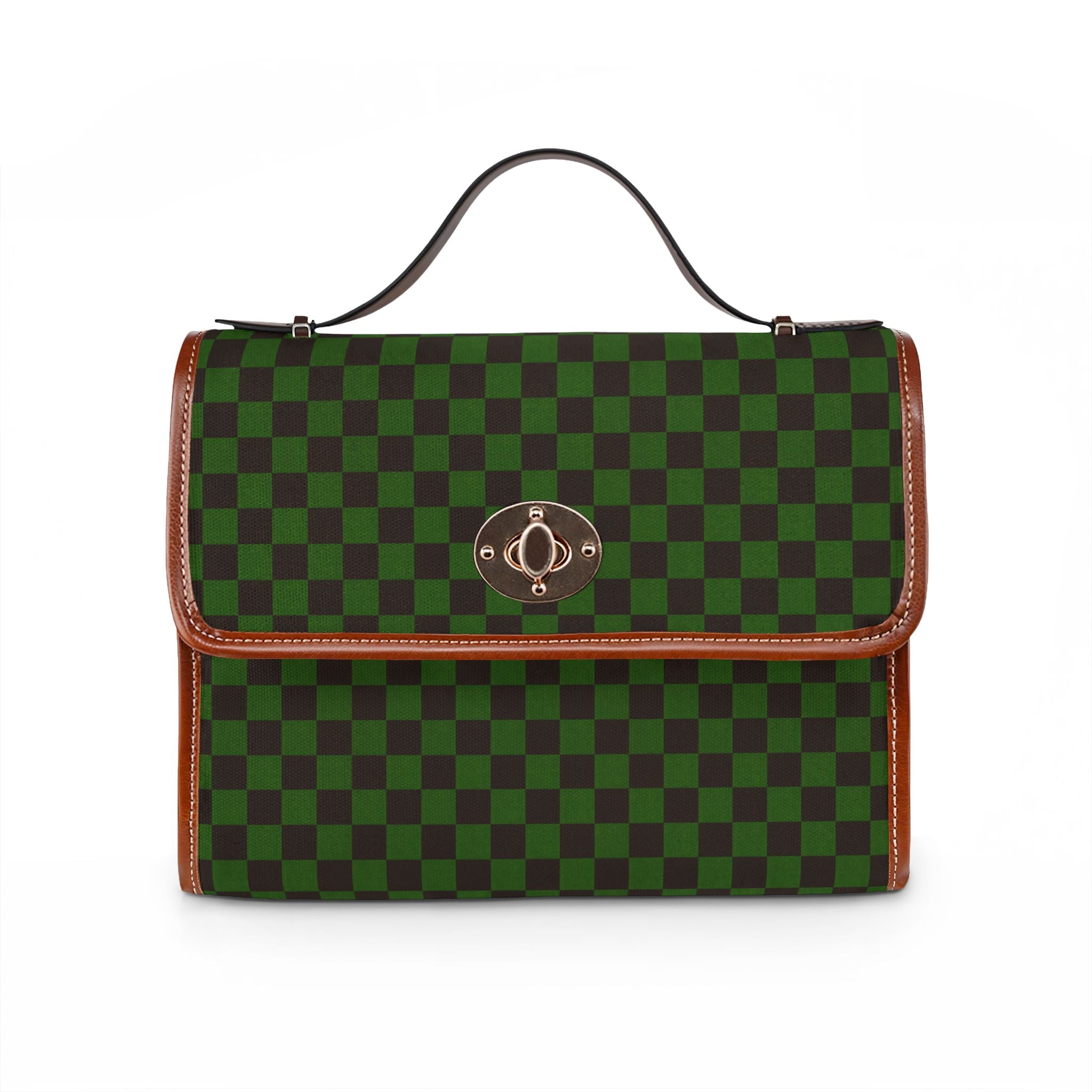 Green Black Checkerboard Waterproof Canvas Bag | Handbag, Backpack Convertible