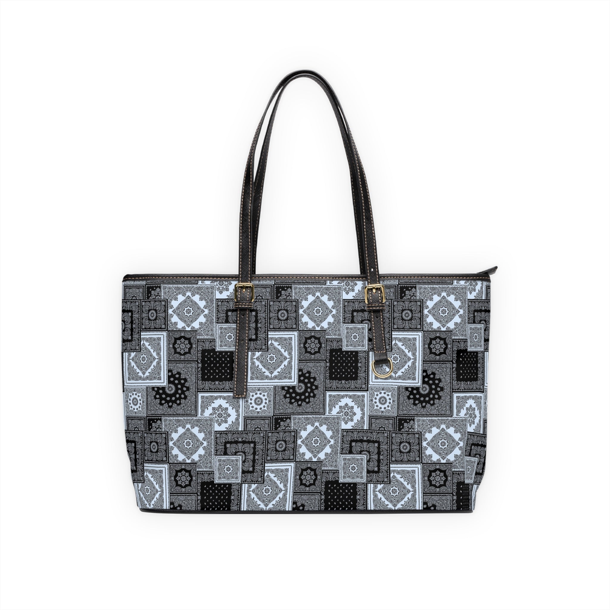 Patchwork Geometric Tote Bag — PU Leather Shoulder Bag