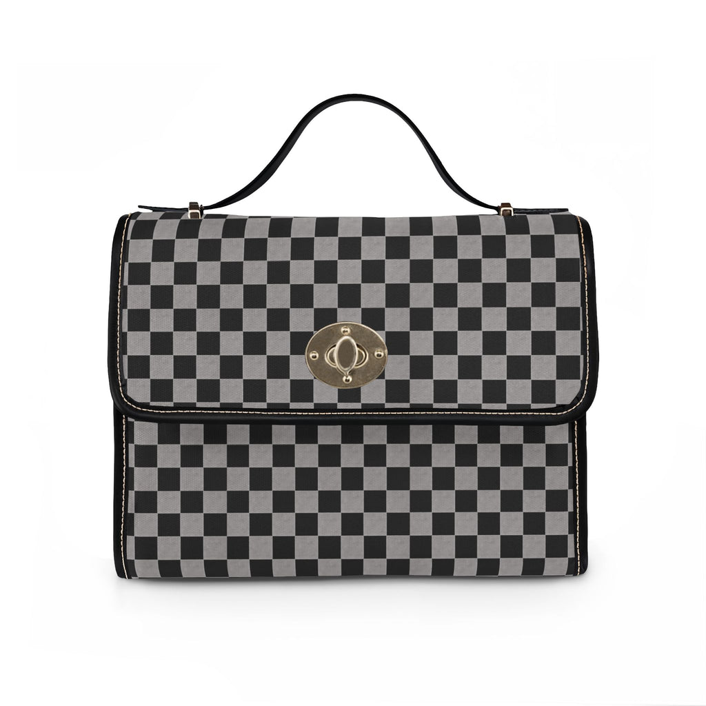 Black Gray Checkerboard Waterproof Canvas Bag | Tote, Crossbody Style
