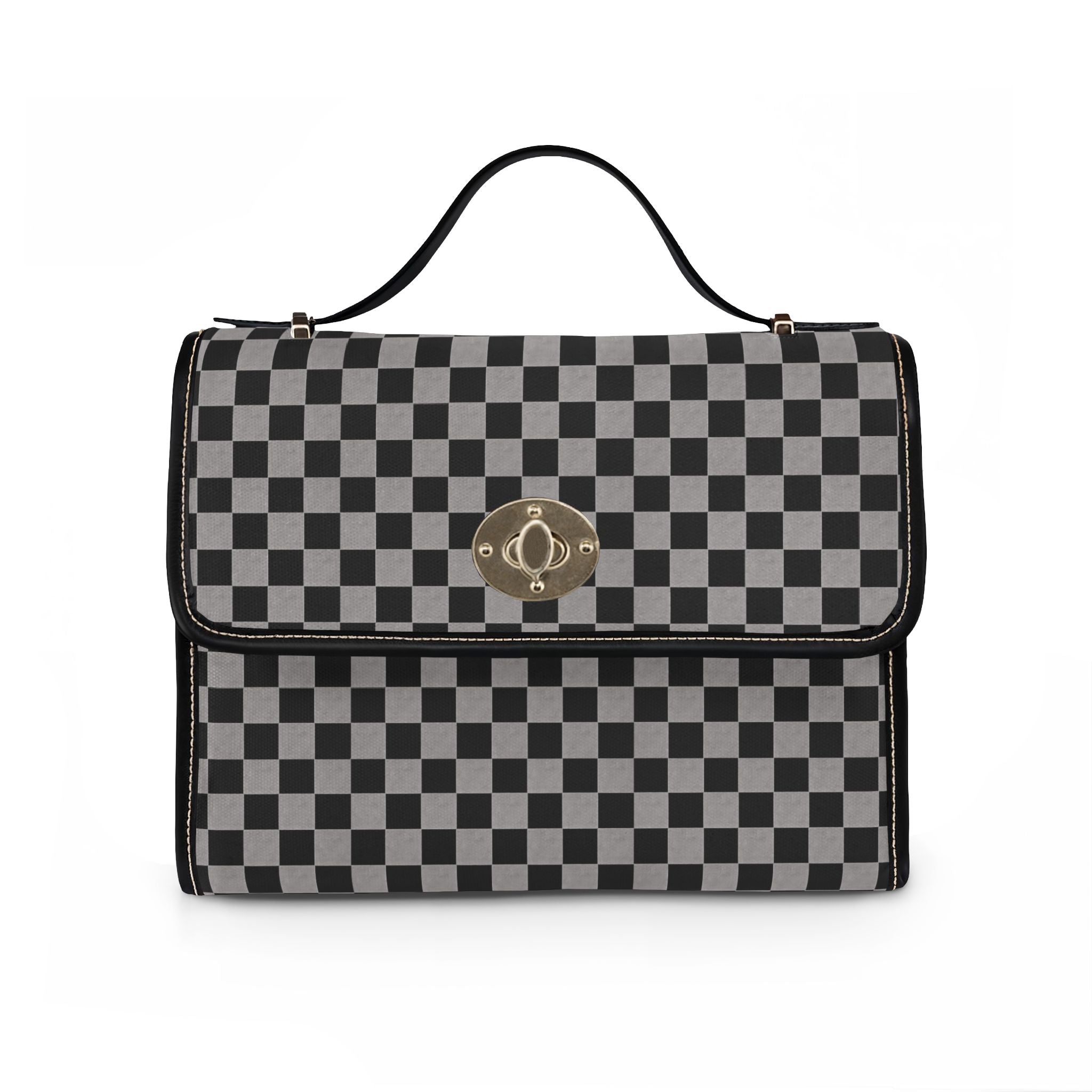 Black Gray Checkerboard Waterproof Canvas Bag | Tote, Crossbody Style