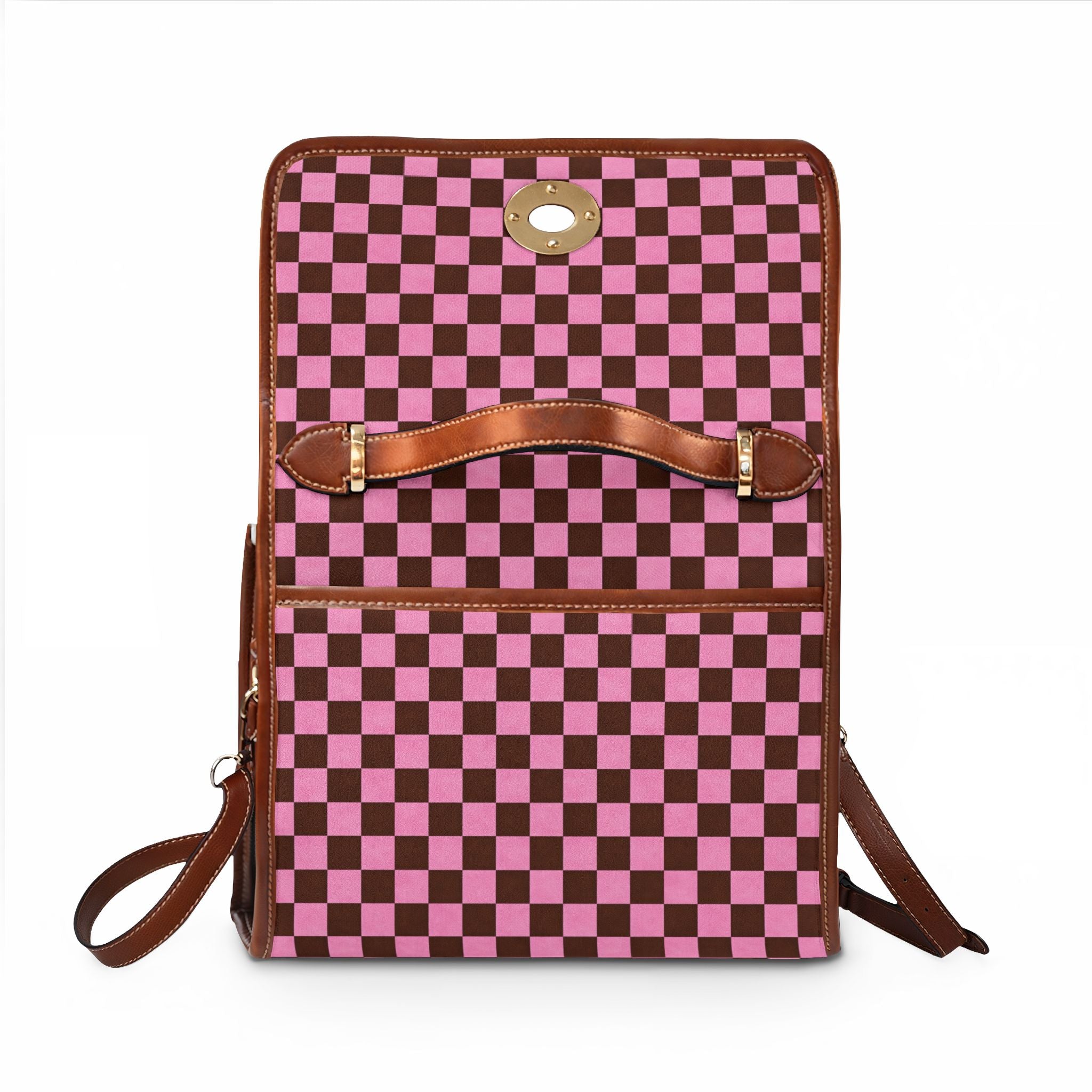 Pink Brown Checkerboard Waterproof Canvas Bag | Tote, Shoulder Bag