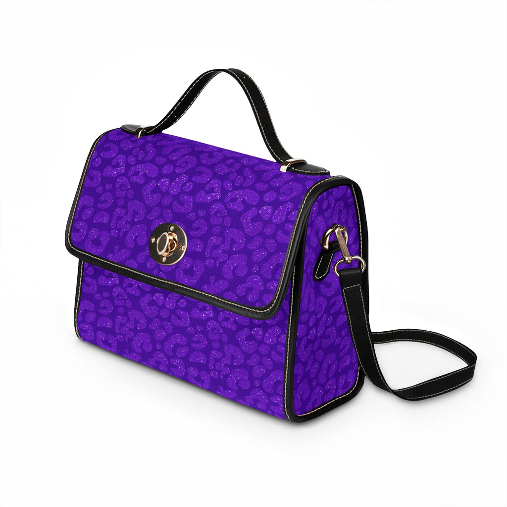 Purple Sparkle Leopard Print Waterproof Canvas Bag