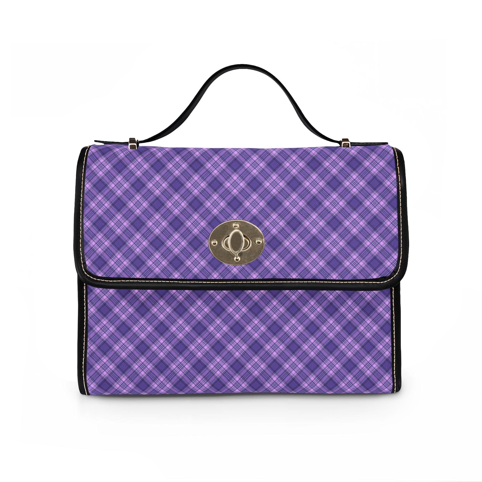 Purple Plaid Pattern Waterproof Canvas Bag