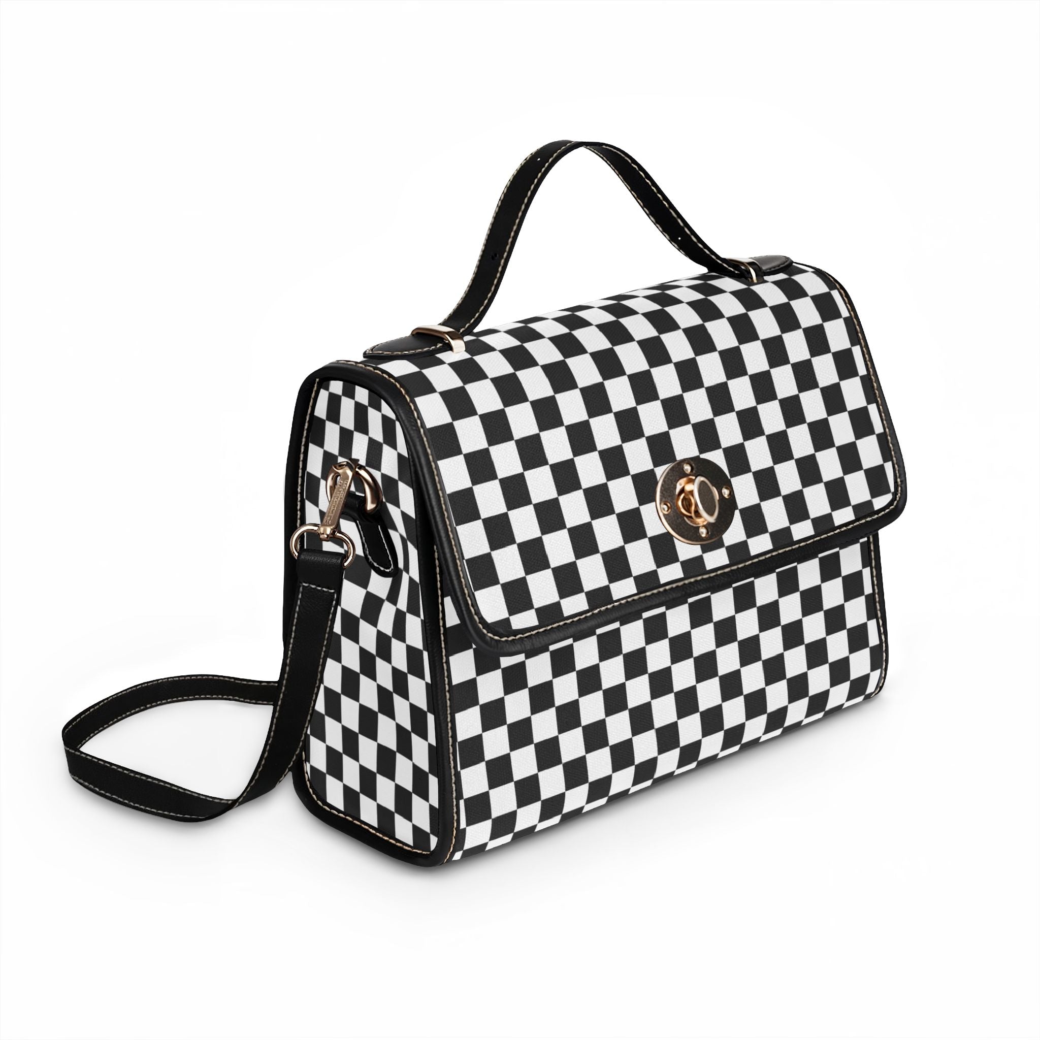 Black White Checkerboard Tote Bag | Waterproof Canvas Bag, Retro Racing Pattern