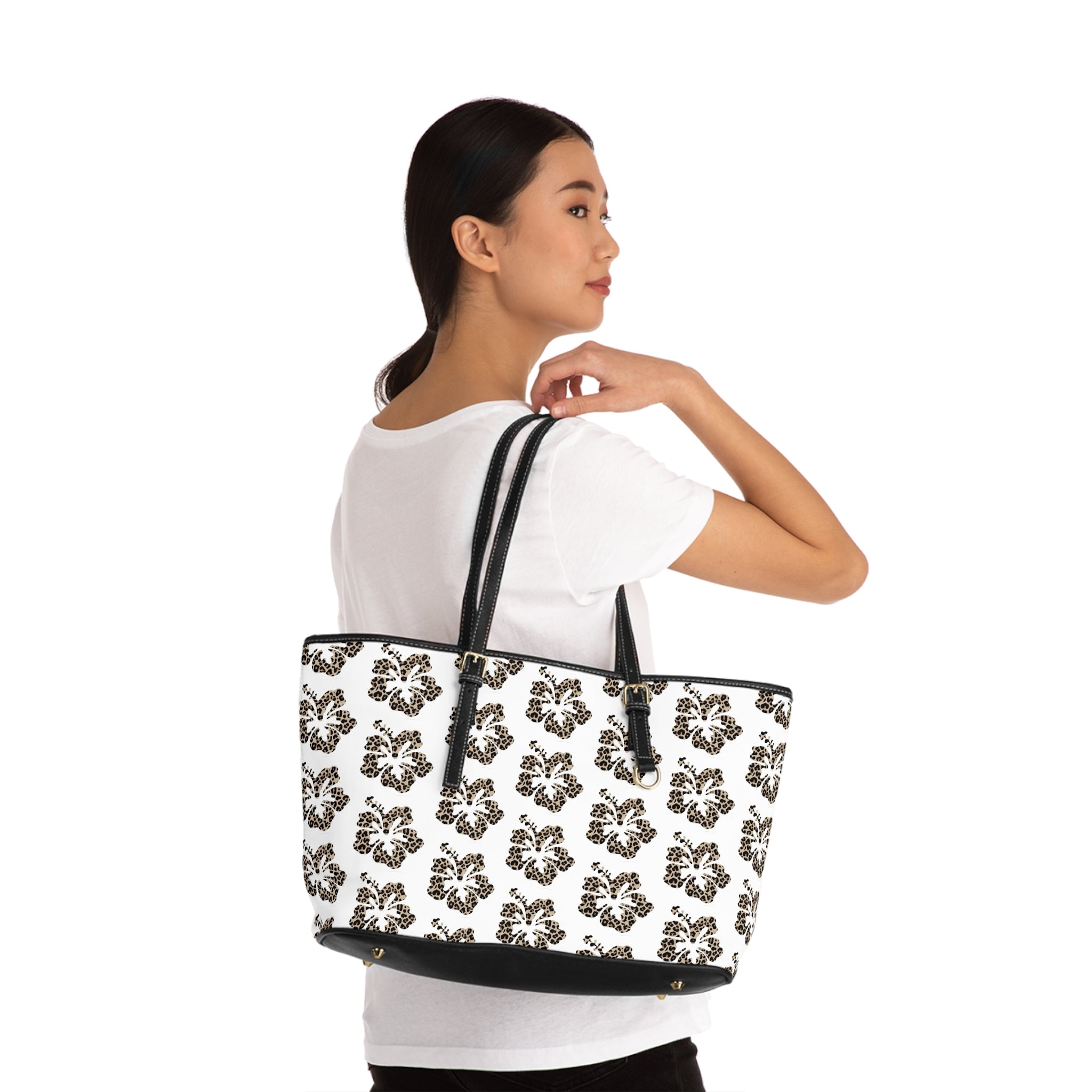 Leopard Floral Tote Bag – Chic PU Leather Shoulder Bag