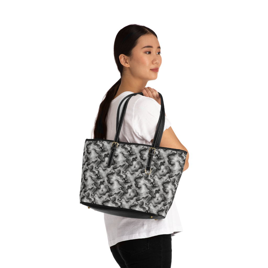 Abstract Marble Swirl PU Leather Shoulder Bag | Black White Marble Pattern