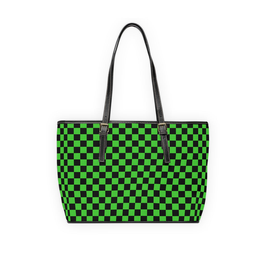 Green Checkerboard PU Leather Shoulder Bag — Retro Skate Tote