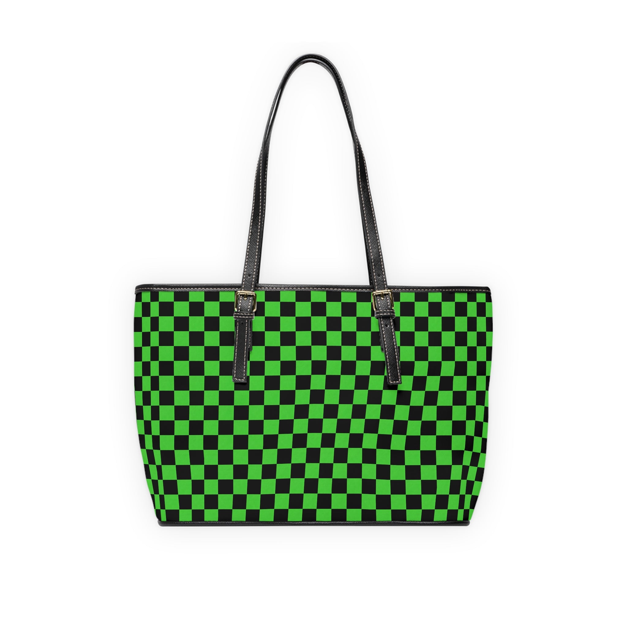 Green Checkerboard PU Leather Shoulder Bag — Retro Skate Tote