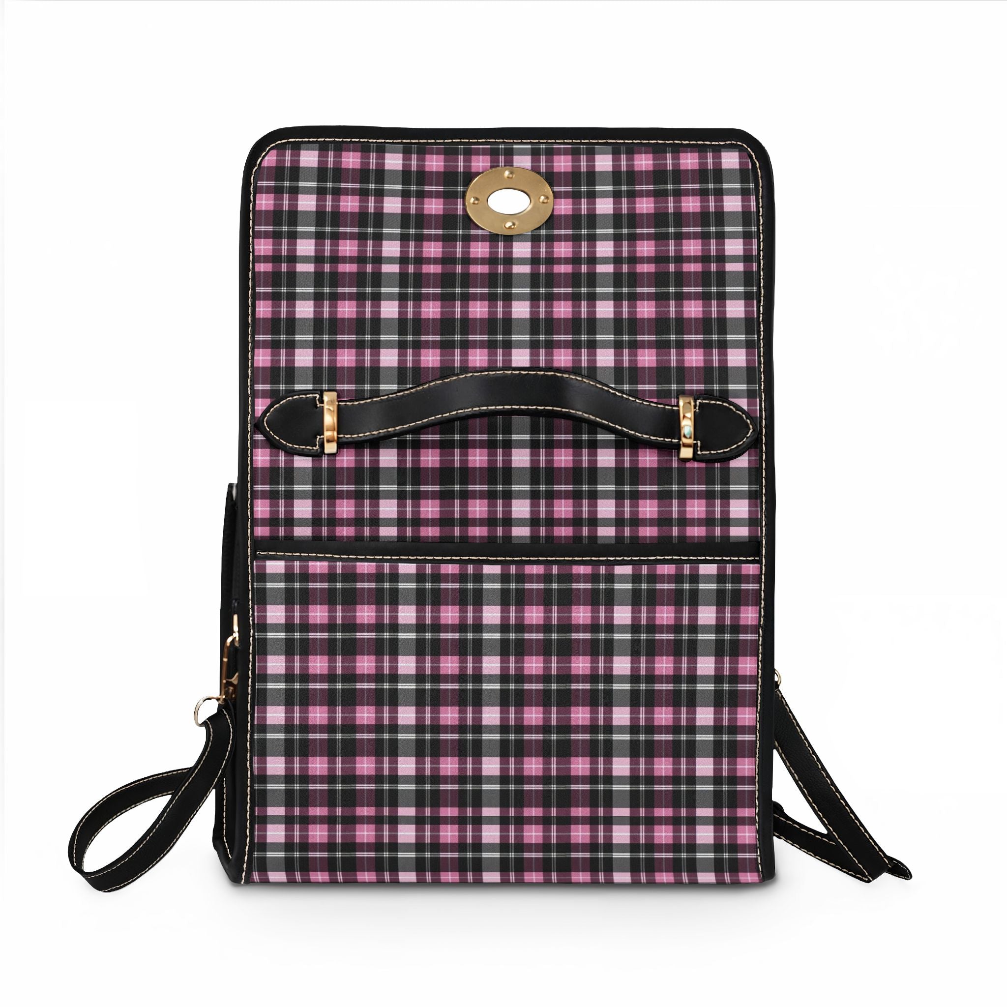 Pink Black Plaid Waterproof Canvas Bag | Plaid Handbag