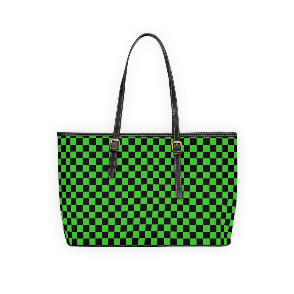 Green Checkerboard PU Leather Shoulder Bag — Retro Skate Tote