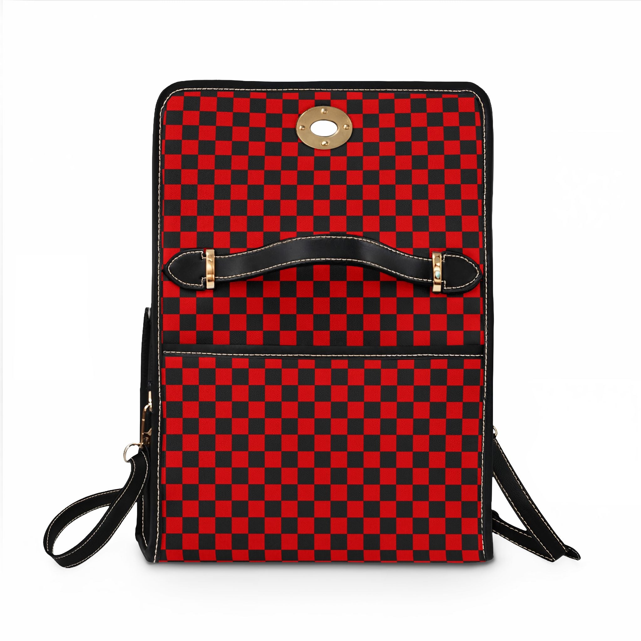 Black and Red Checkered Pattern Print Waterproof Canvas Bag