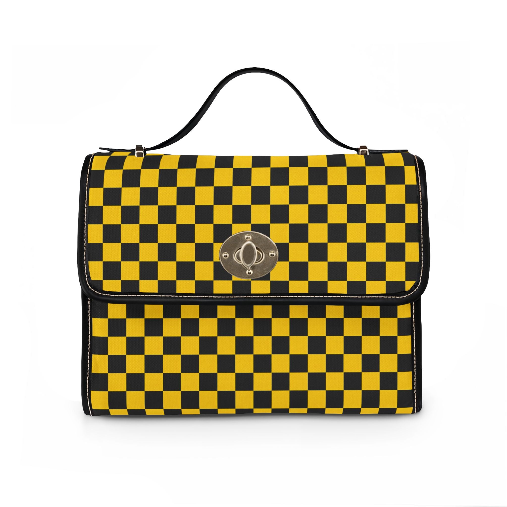 Black and Yellow Checkered Pattern Print Waterproof Canvas Bag