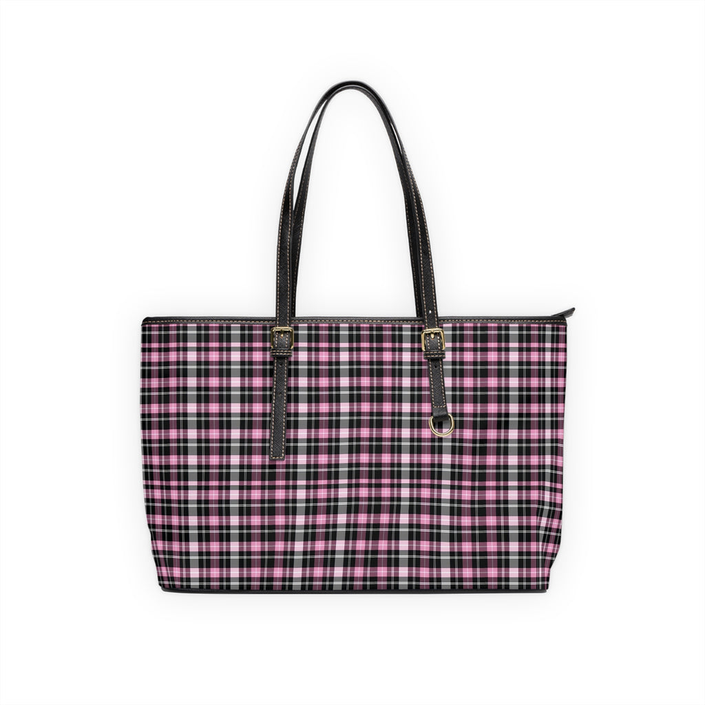 Pink Black Plaid Shoulder Bag | PU Leather Tote, Check Pattern