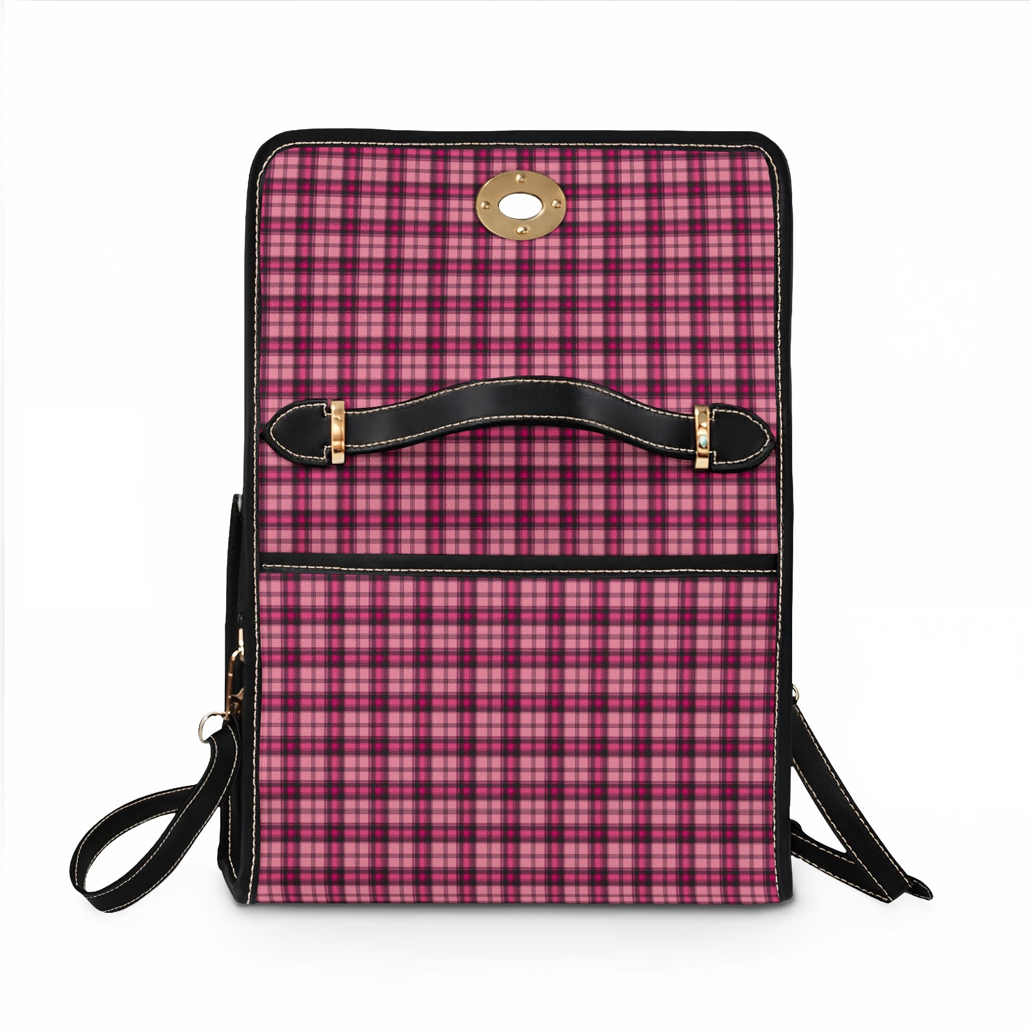 Pink Plaid Tote Bag | Waterproof Canvas Bag, Checkered Pattern