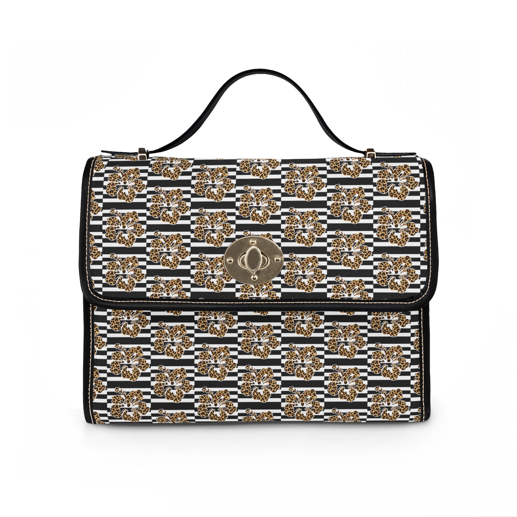 Geometric Checker Floral Pattern Waterproof Canvas Bag | Crossbody Satchel