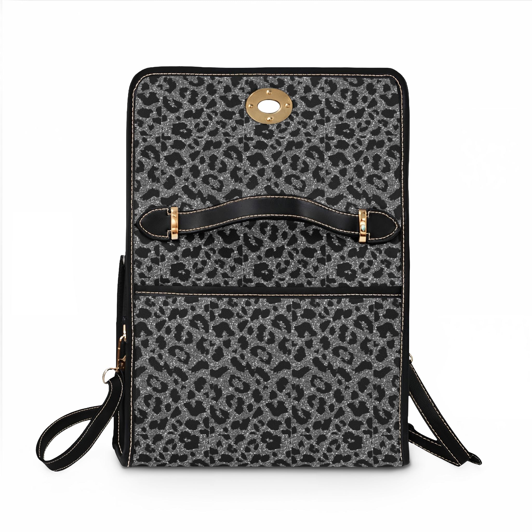 Gray Leopard Print Waterproof Canvas Bag | Top Handle Crossbody Satchel