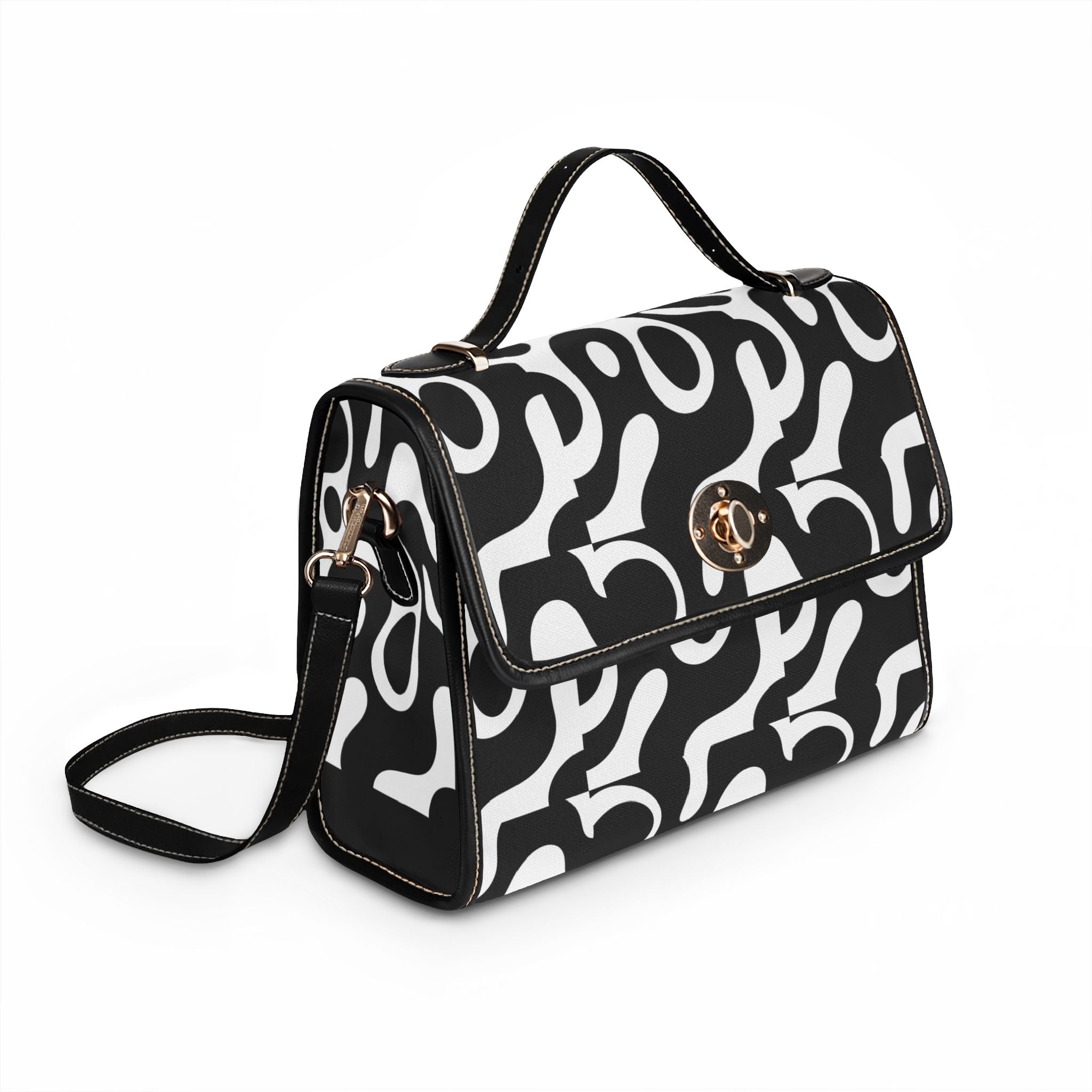 Abstract Black White Swirl Waterproof Canvas Bag | Modern Pattern