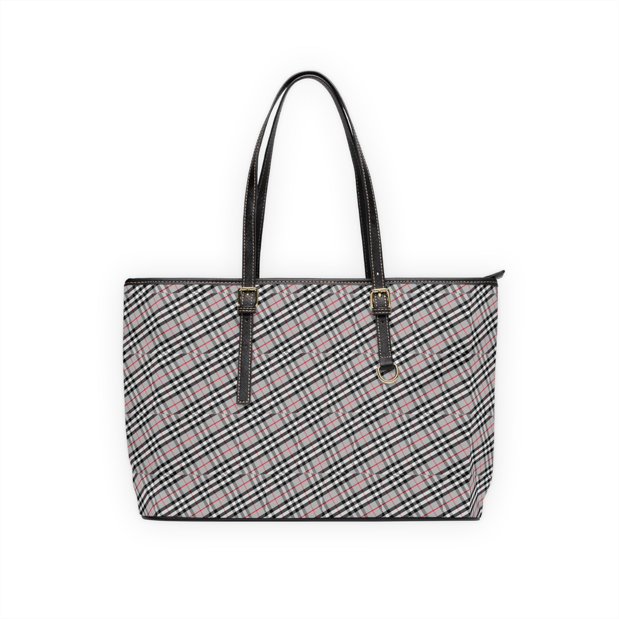 Pink Black Plaid Shoulder Bag | PU Leather Tote