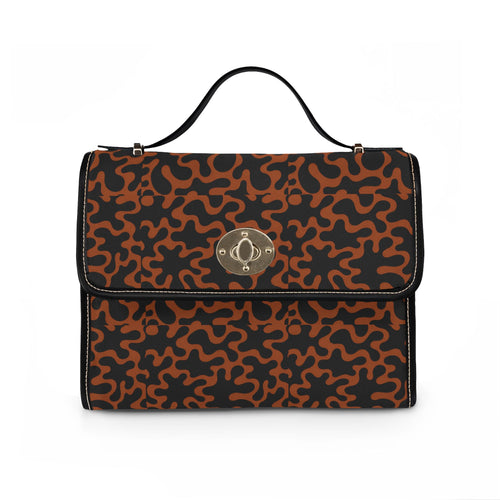 Abstract Brown Coral Pattern Waterproof Canvas Bag | Leather Trim Satchel