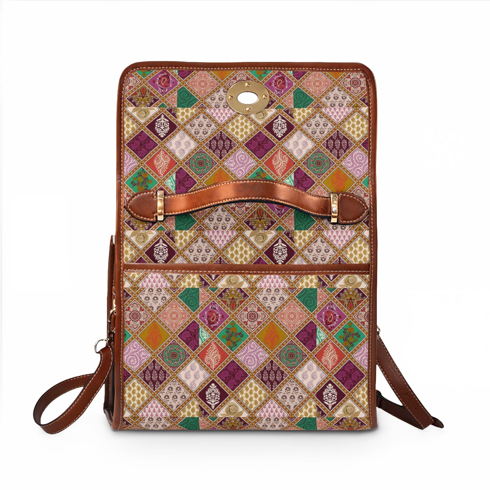 Vintage Diamond Patchwork Waterproof Canvas Bag — Boho Satchel for Travel & Everyday